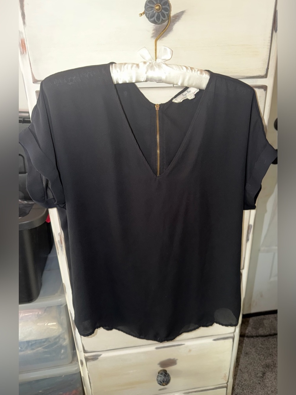 Black Hippie Rose Short Sleeve Blouse